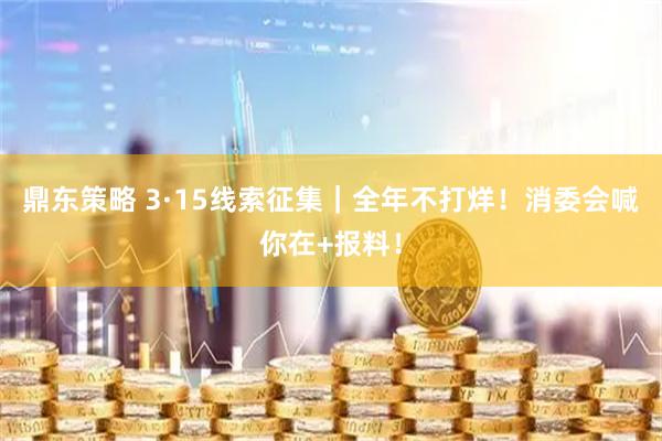 鼎东策略 3·15线索征集｜全年不打烊！消委会喊你在+报料！
